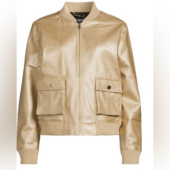 Karl Lagerfeld Gold Metallic Bomber Jacket size Large NWOT - Picture 1 of 3